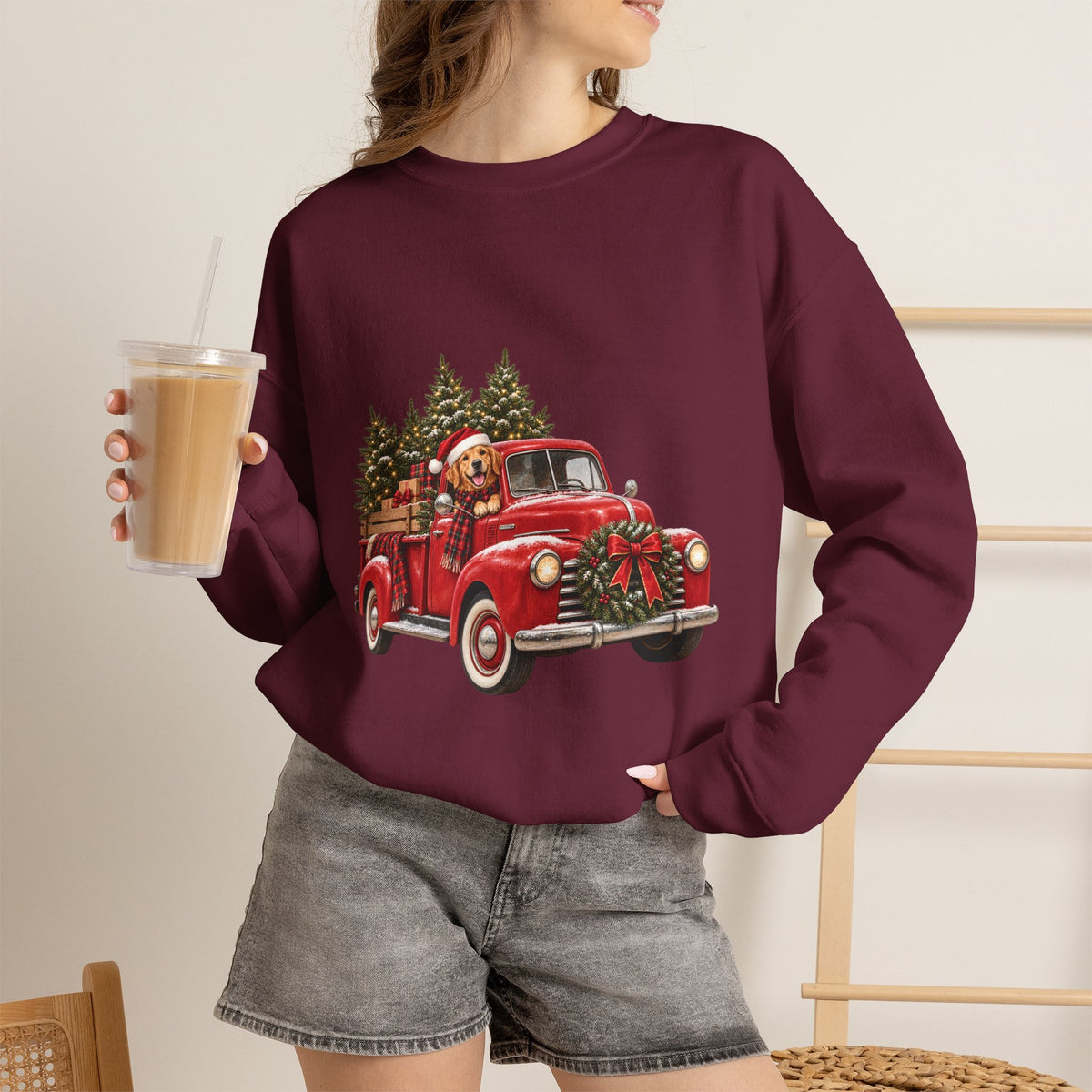 Vintage Red Truck Christmas Sweatshirt, Unisex Sweatshirt