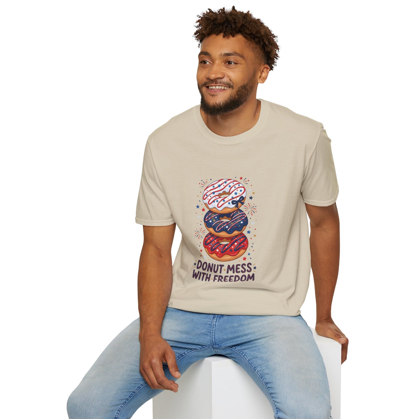 Donut Mess With Freedom T-Shirt — Patriotic Donut Stack 4th of July Tee