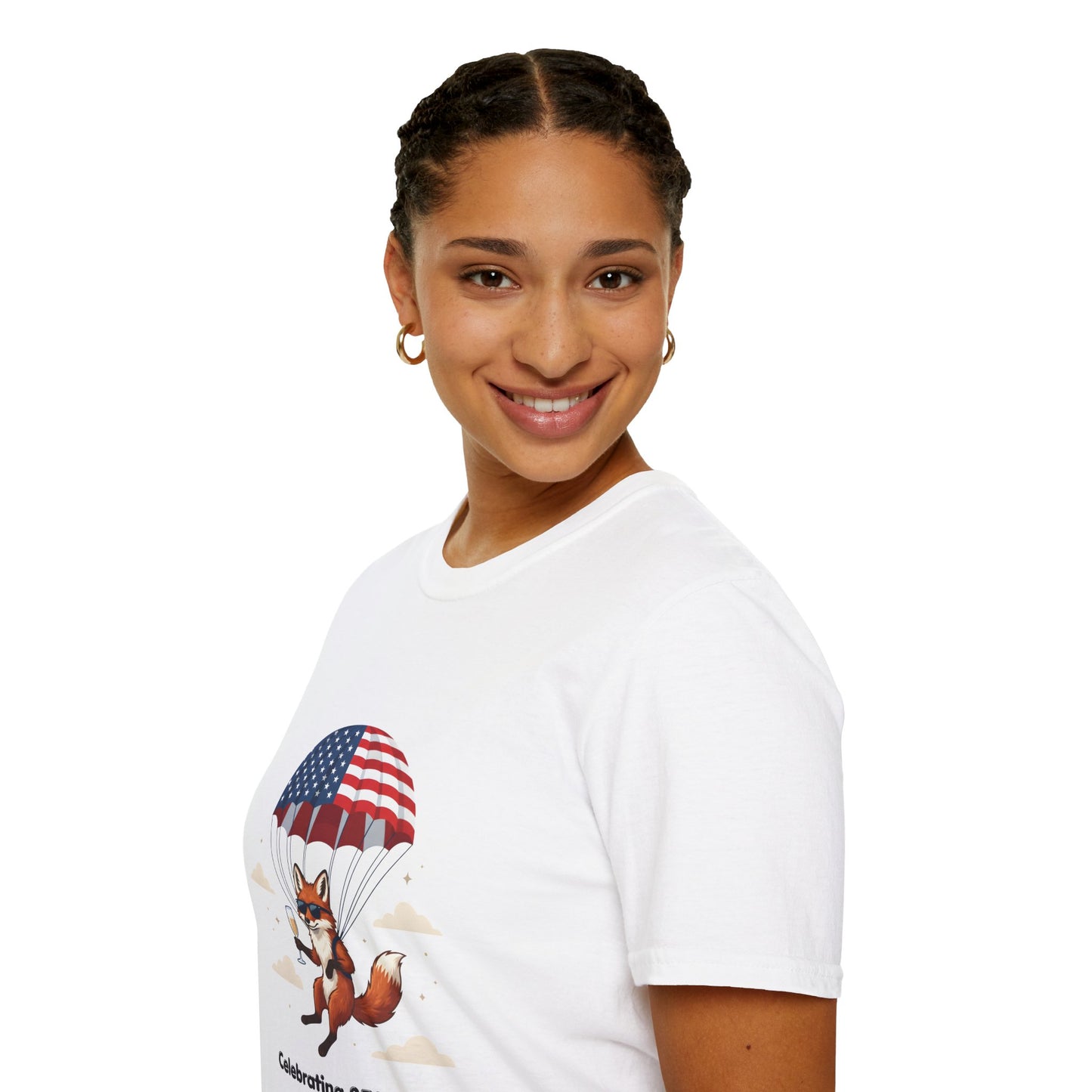 Patriotic Fox Parachute T-Shirt — "Celebrating 250 Years" Anniversary Tee