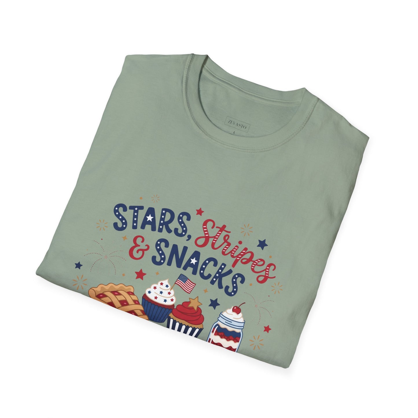 Stars, Stripes & Snacks T-Shirt — 4th of July Patriotic Dessert Tee