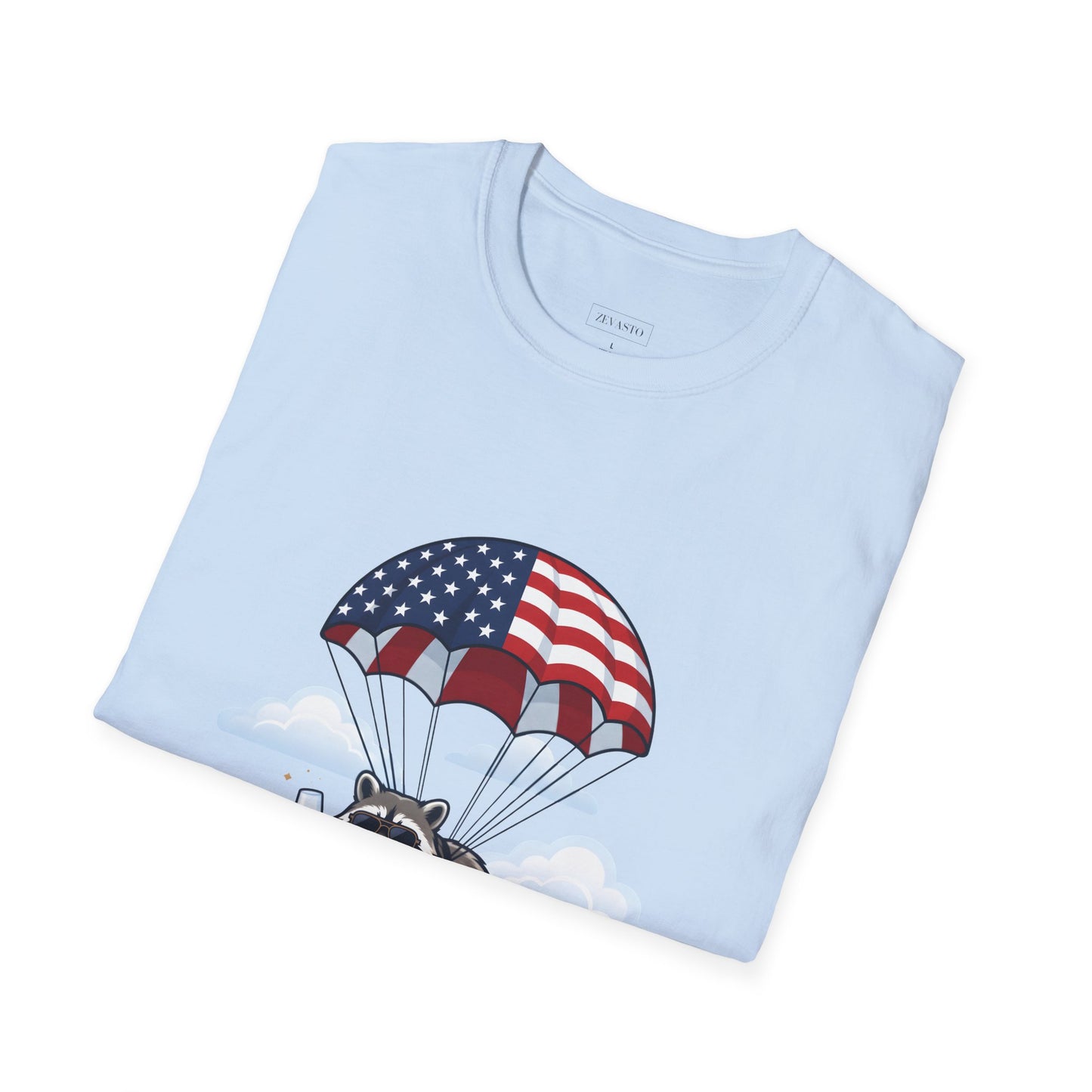 Patriotic Parachuting Raccoon T-Shirt — "Celebrating 250 Years"