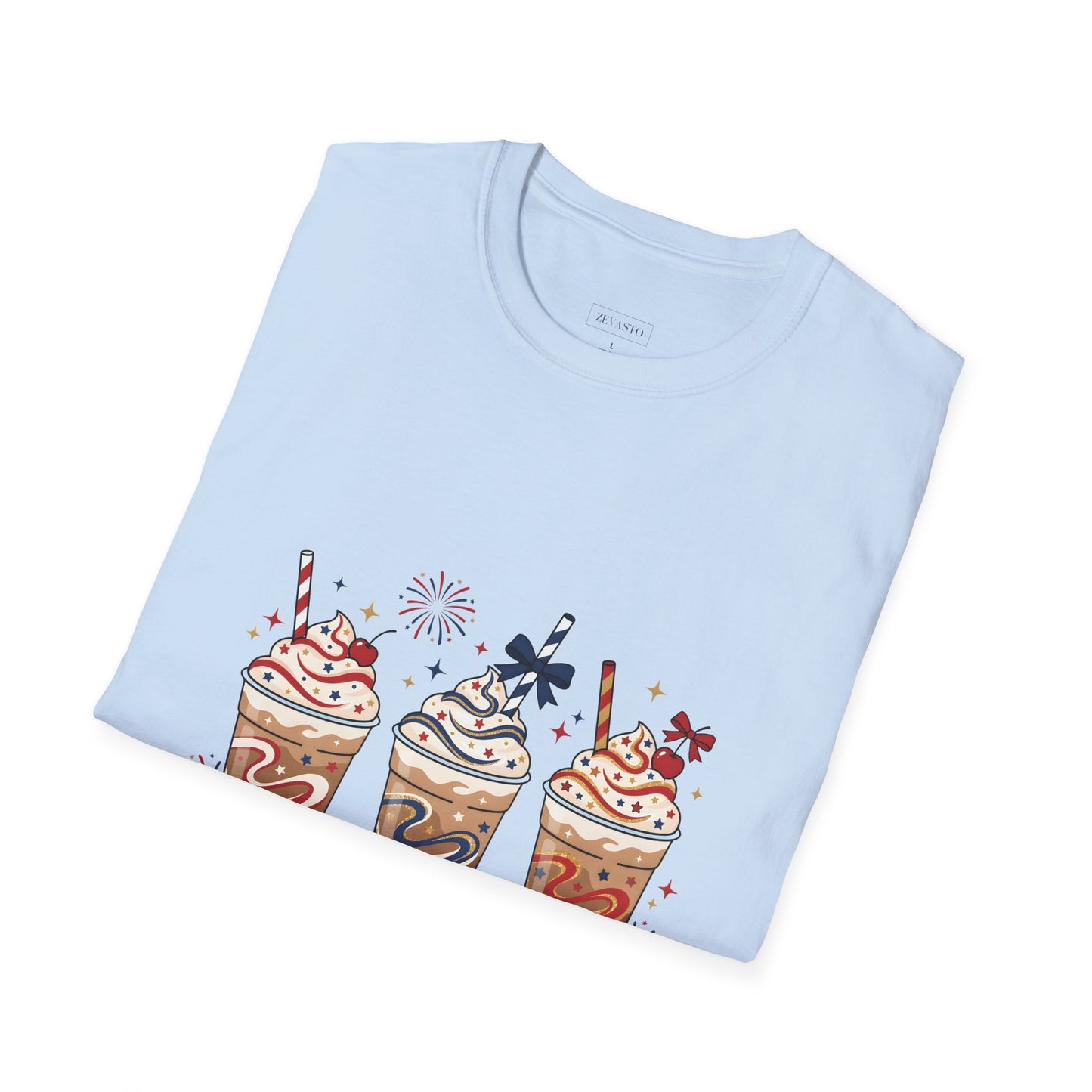 Patriotic Iced Coffee Tee — "Red, White & Brew" Graphic T‑Shirt