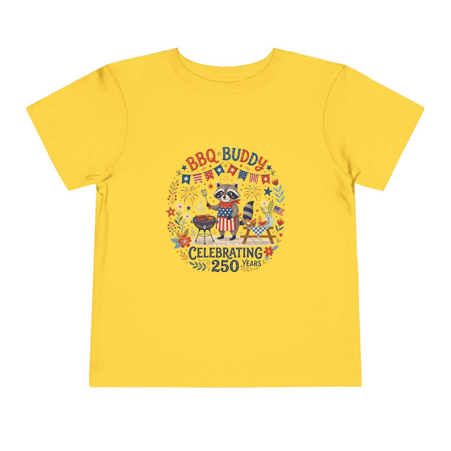 BBQ Buddy Toddler Tee - Celebrating 250 Years Patriotic Shirt for Kids, 4th of July Tee