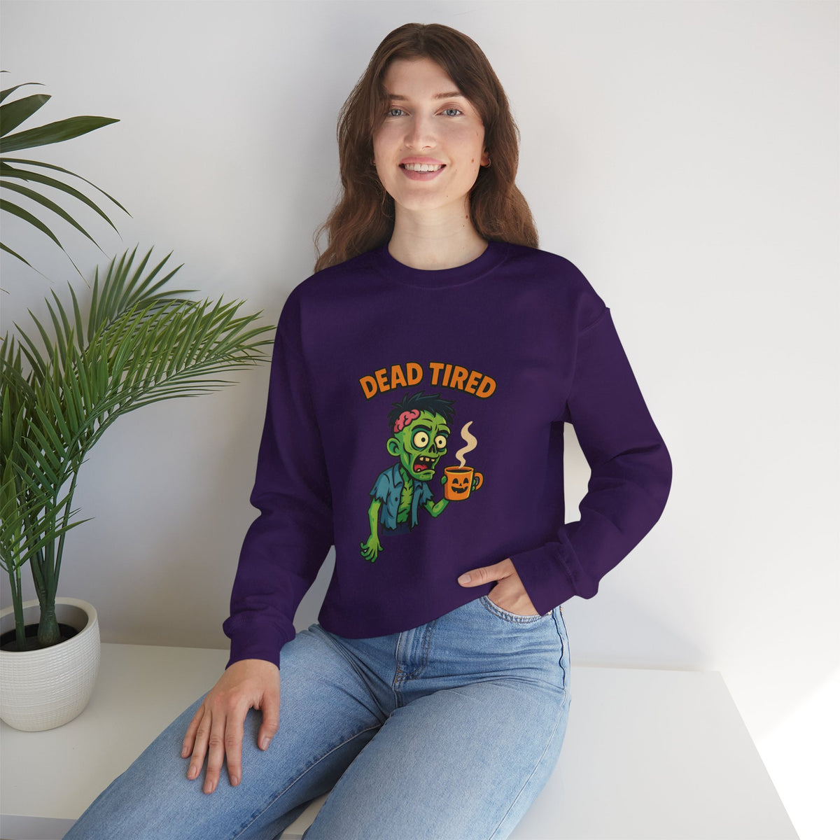 Dead Tired Zombie Sweatshirt, Funny Halloween Crewneck, Spooky Season Apparel