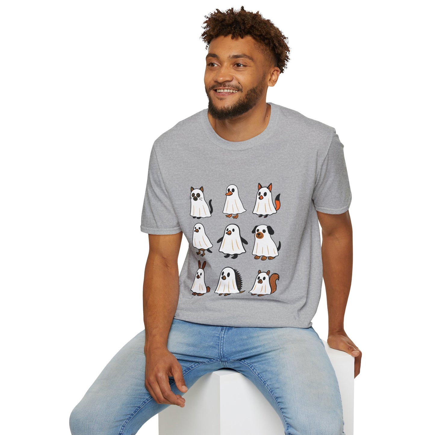 Cute Ghost Cartoon Unisex T-Shirt, Halloween Tee, Pet Lover Gift, Whimsical Shirt, Fun Casual Wear