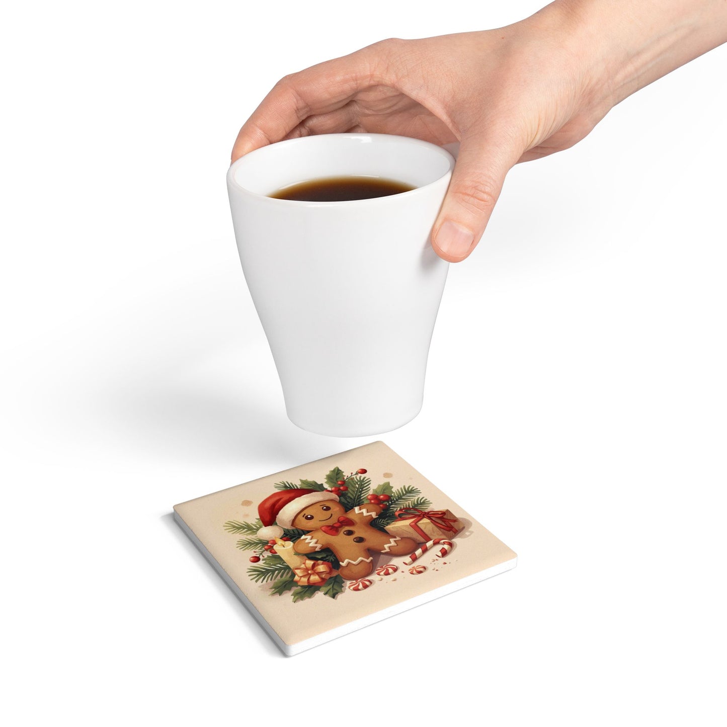 Christmas Gingerbread Coaster — Festive Ceramic Drink Coaster