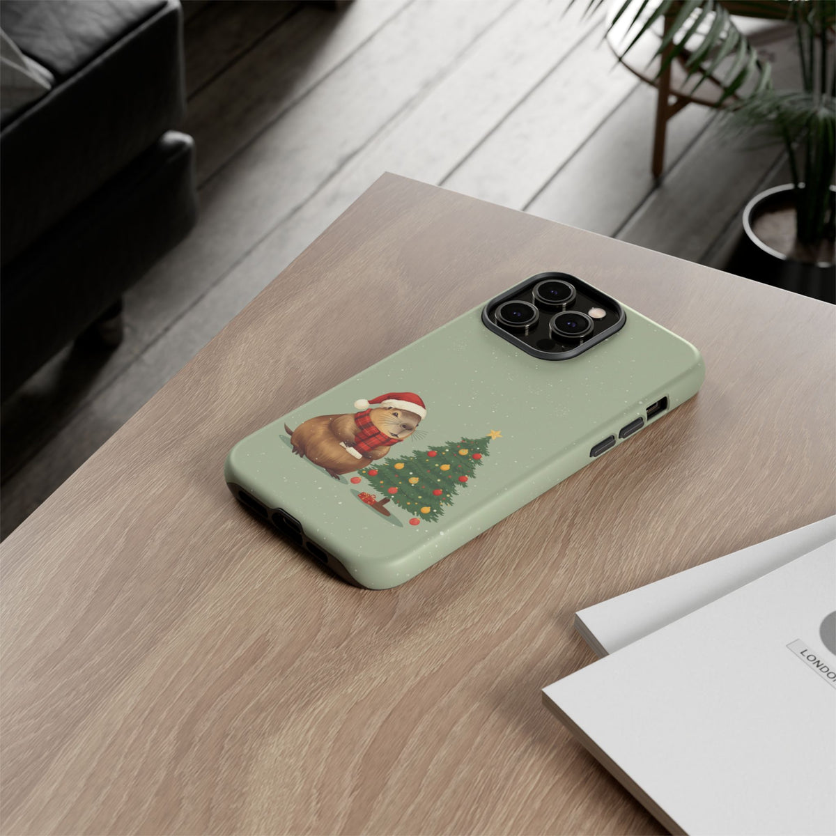 Christmas Phone Case with Capybara Design, Dual Layer Protective Case for Iphone & Samsung