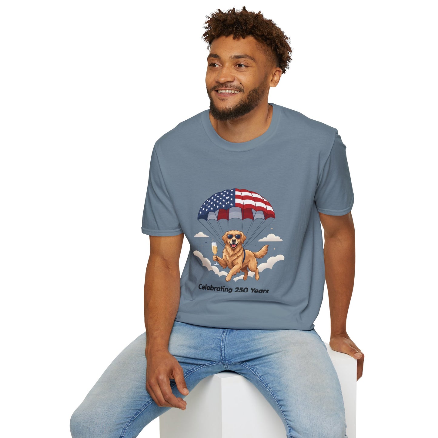 Patriotic Golden Retriever T-Shirt — "Celebrating 250 Years"