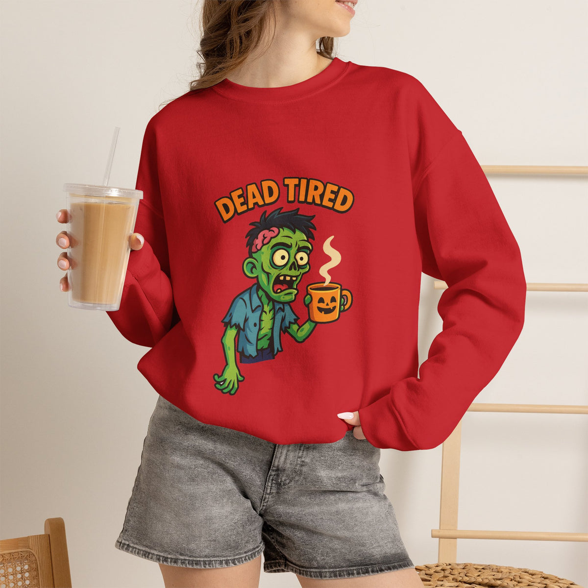 Dead Tired Zombie Sweatshirt, Funny Halloween Crewneck, Spooky Season Apparel