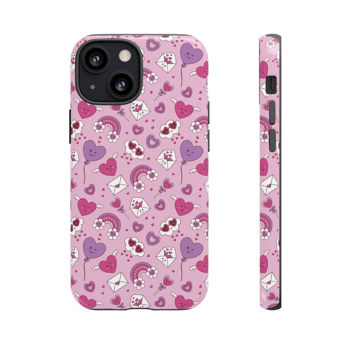 Pink Valentine Phone Case – Cute Hearts, Envelopes & Rainbows Protective Cover
