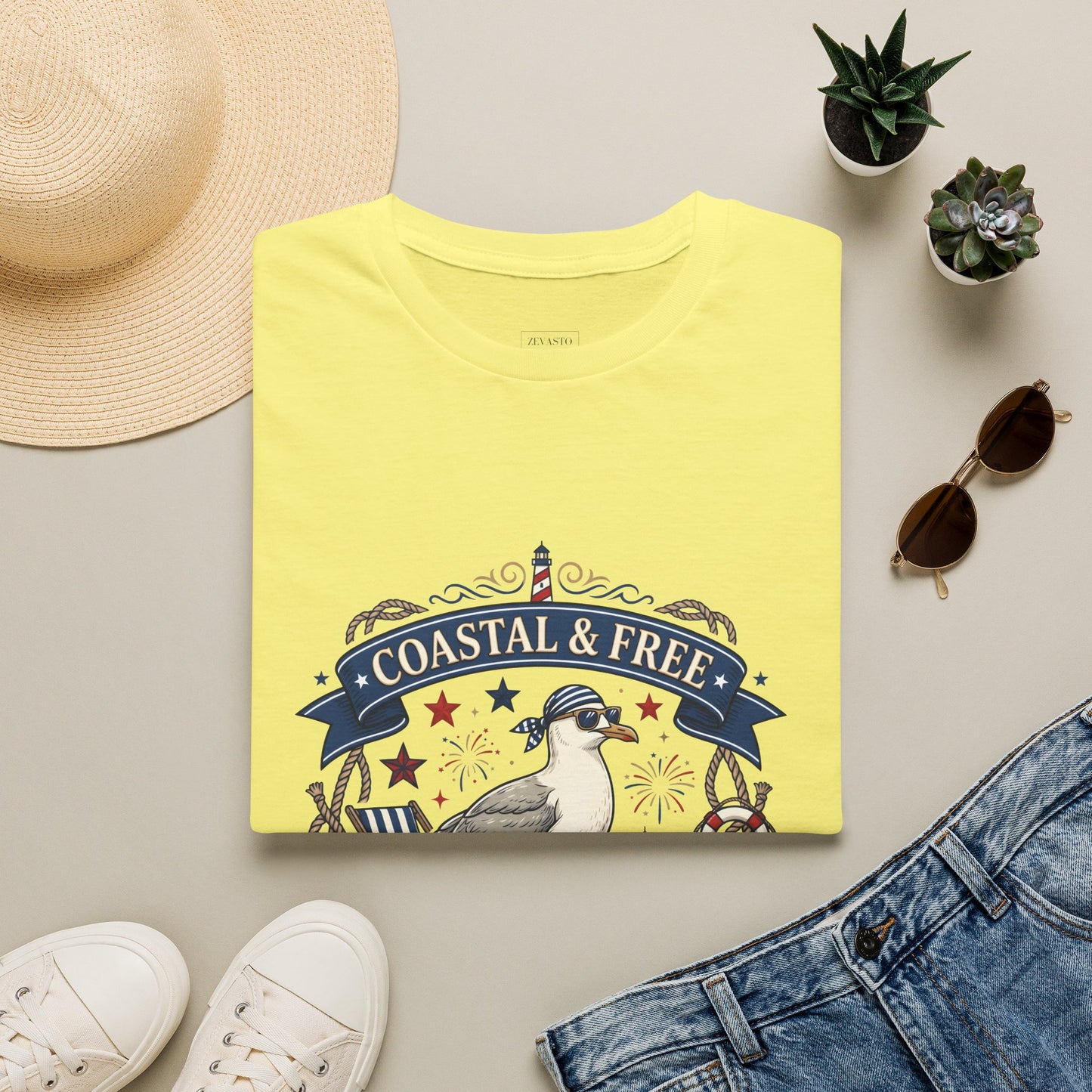 Coastal & Free Seagull T-Shirt — Patriotic 4th of July Tee