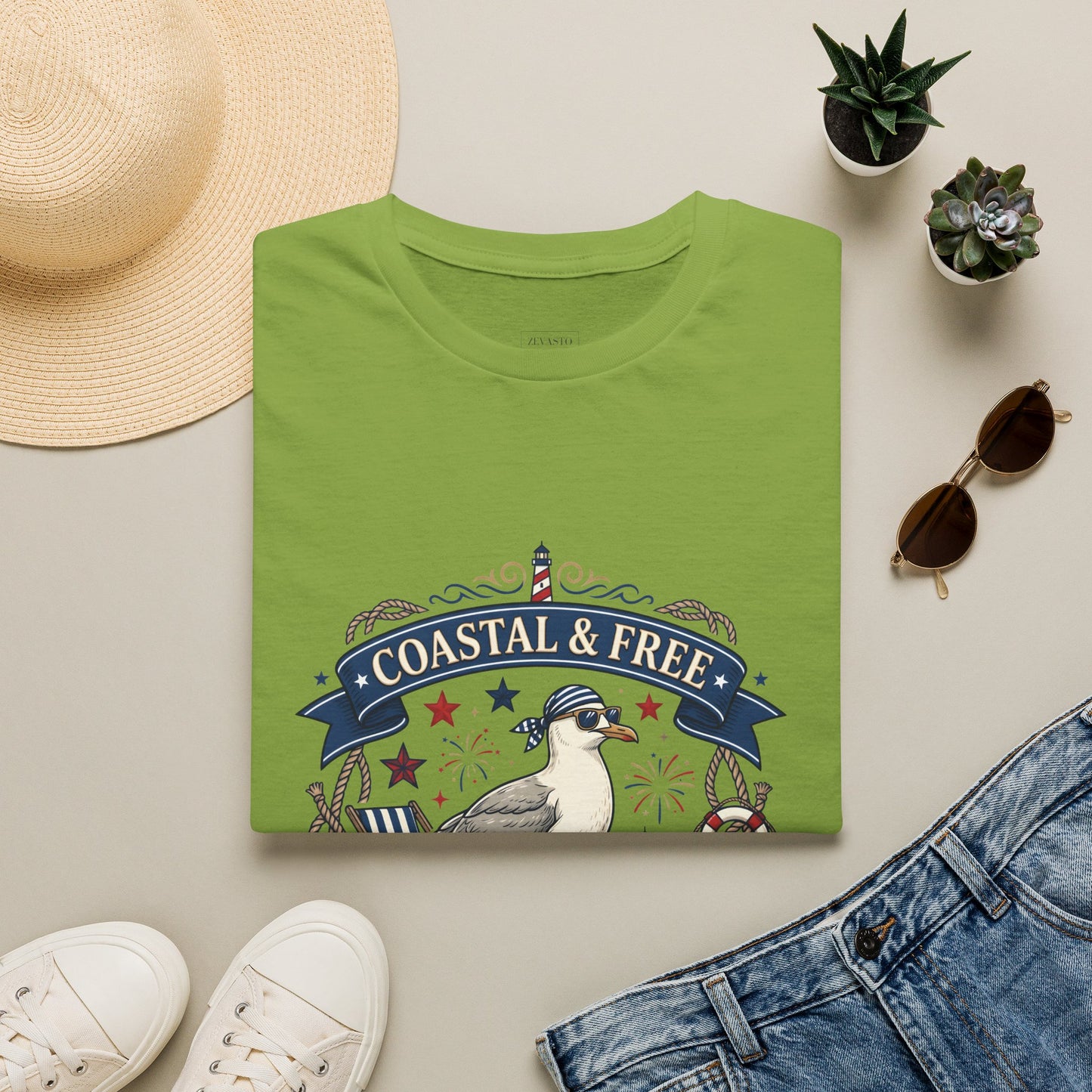 Coastal & Free Seagull T-Shirt — Patriotic 4th of July Tee
