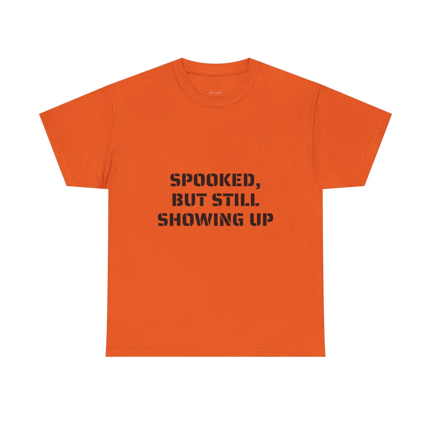 Spooked, But Still Showing Up Unisex Heavy Cotton Tee | Halloween, Funny T-Shirt