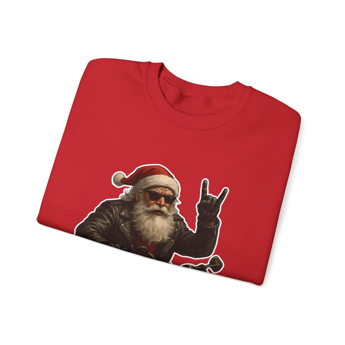 Santa Biker Crewneck Sweatshirt – 'Ho Ho Hell Yeah' Christmas Motorcycle Pullover