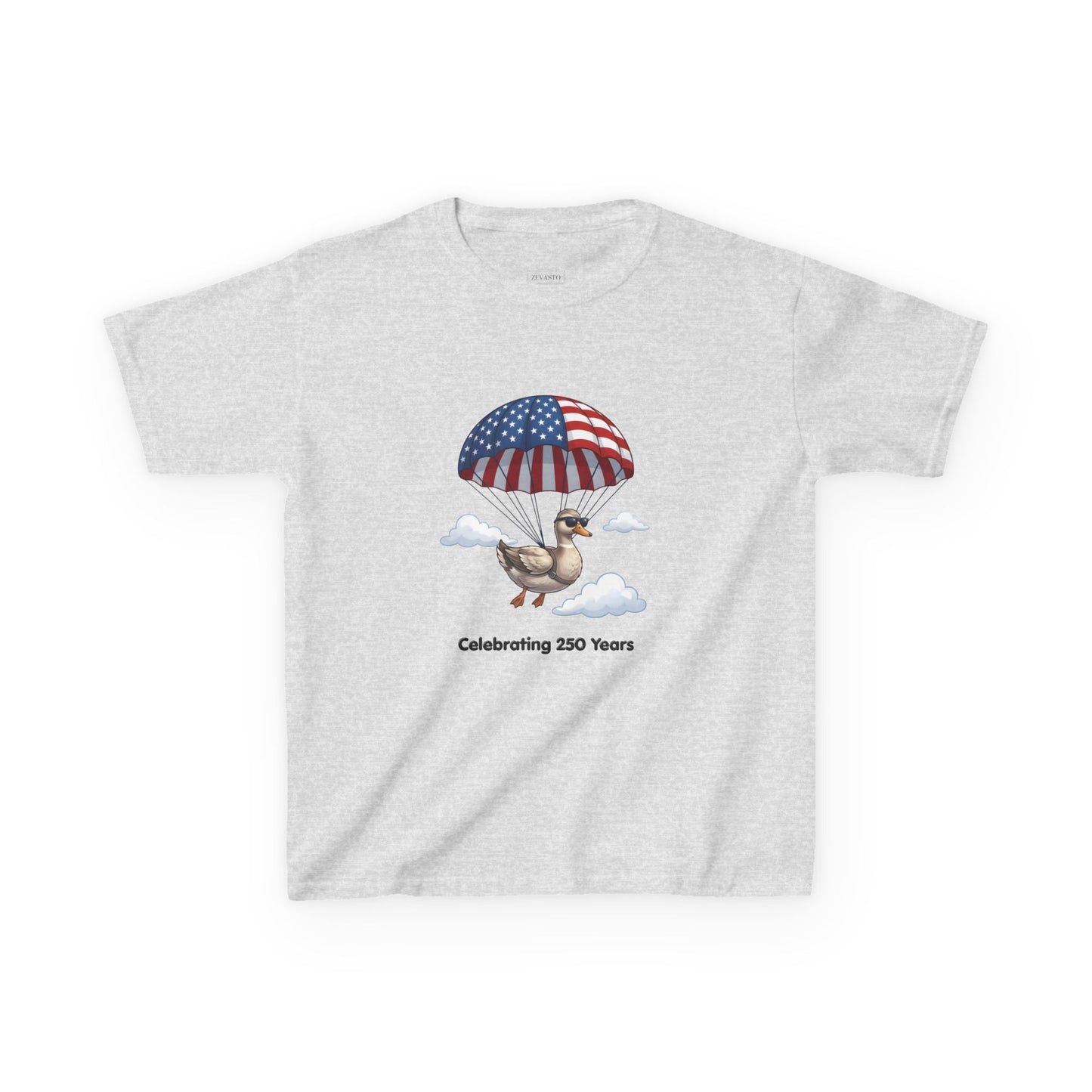 Kids Tee — Parachuting Duck, "Celebrating 250 Years"