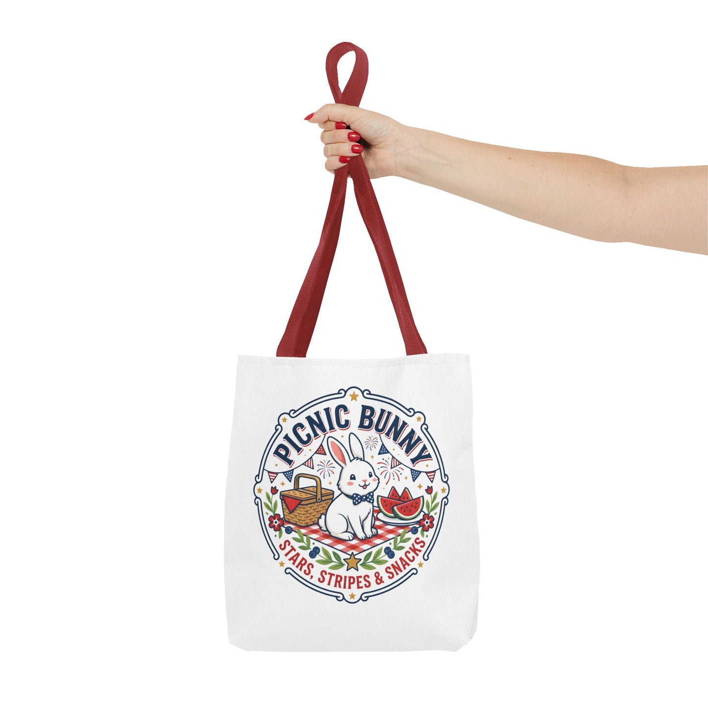 Patriotic Picnic Bunny Tote Bag — ‘Stars, Stripes & Snacks’ Cute Rabbit Picnic Tote, 4th of July Tote