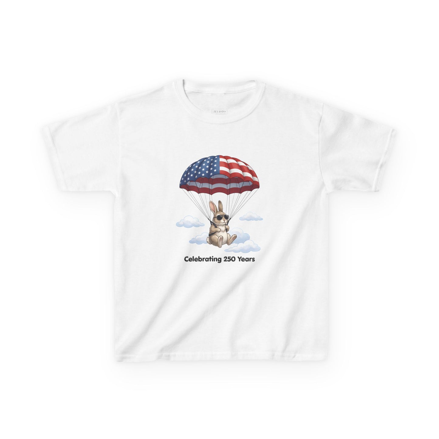 Kids Tee — Bunny with Parachute “Celebrating 250 Years”