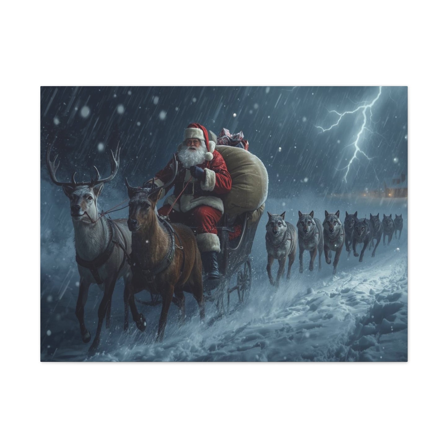 Christmas Canvas Wall Art, Santa Sleigh Decor, Holiday Home Decor, Winter Wonderland Artwork, Festive Wall Hanging