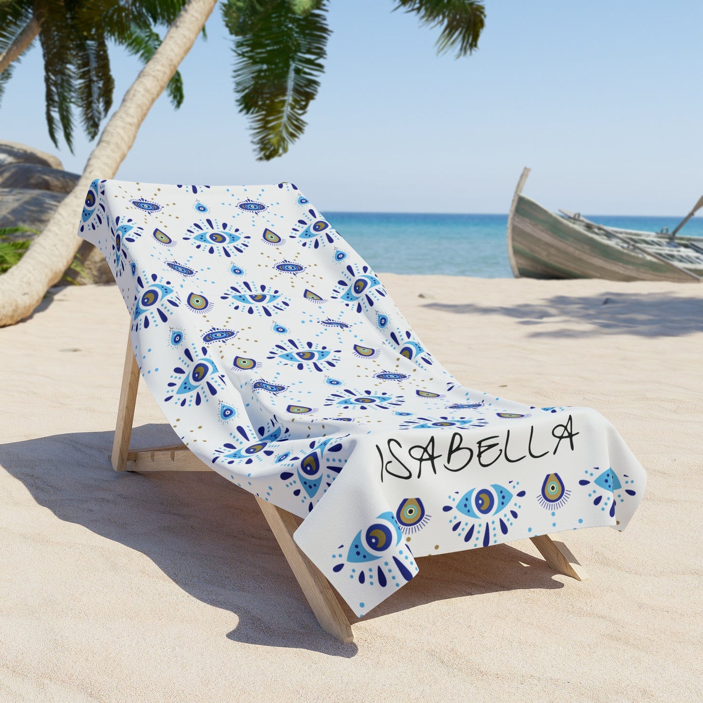Personalized Evil Eye Design Beach Towel — Custom Name Towel