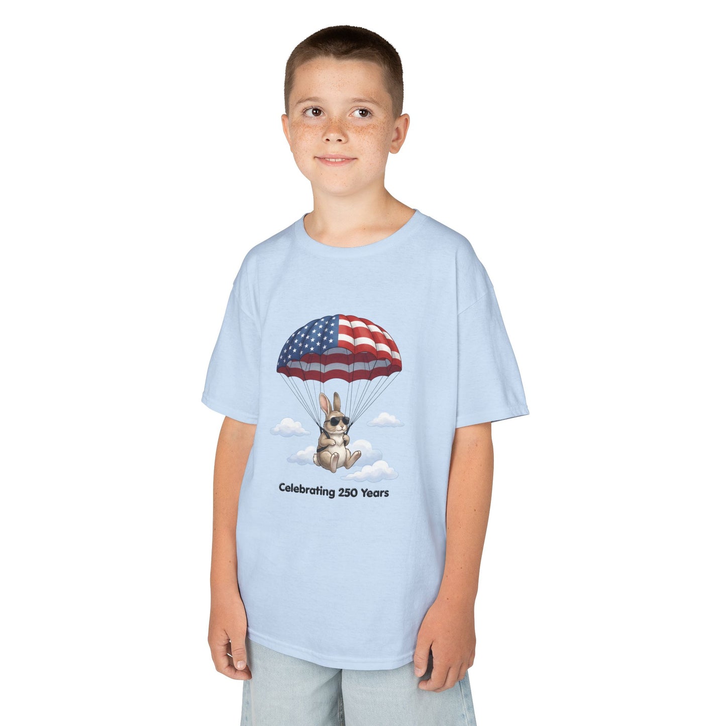 Kids Tee — Bunny with Parachute “Celebrating 250 Years”