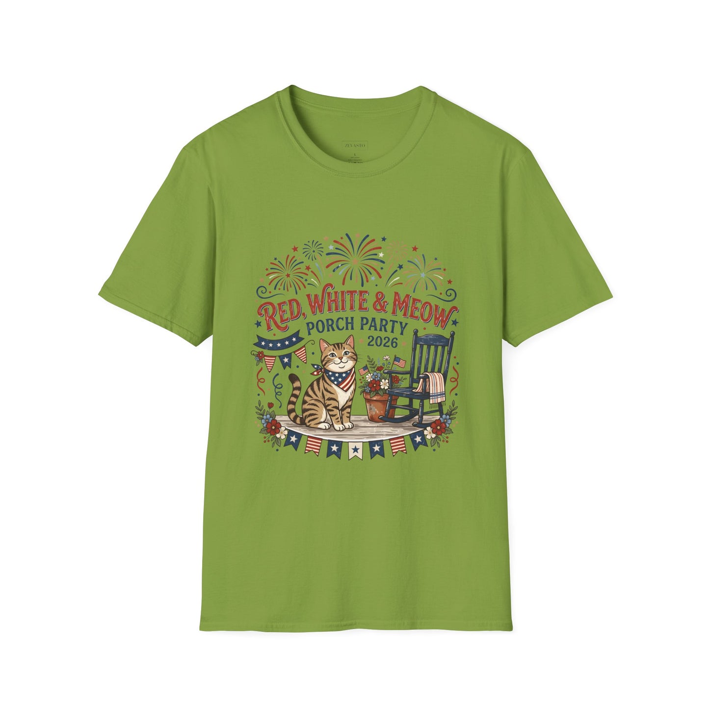 Red, White & Meow Porch Party T-Shirt — 2026 Patriotic Cat Tee, 4th of July Shirt, Independence Day Gift