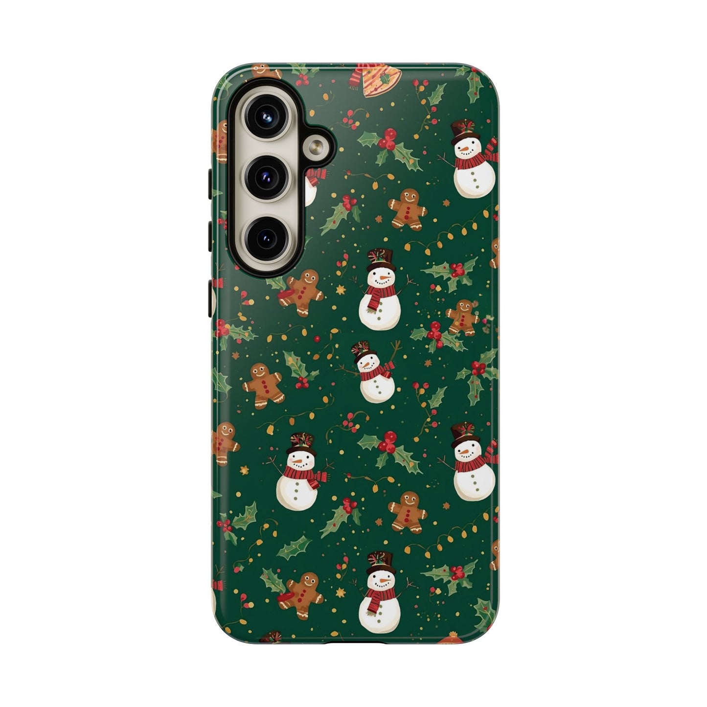 Christmas Phone Case with Snowmen and Gingerbread Design, Dual Layer Phone Case for Iphone 17, 16, 15, 14, 13, 12, 11 & Samsung