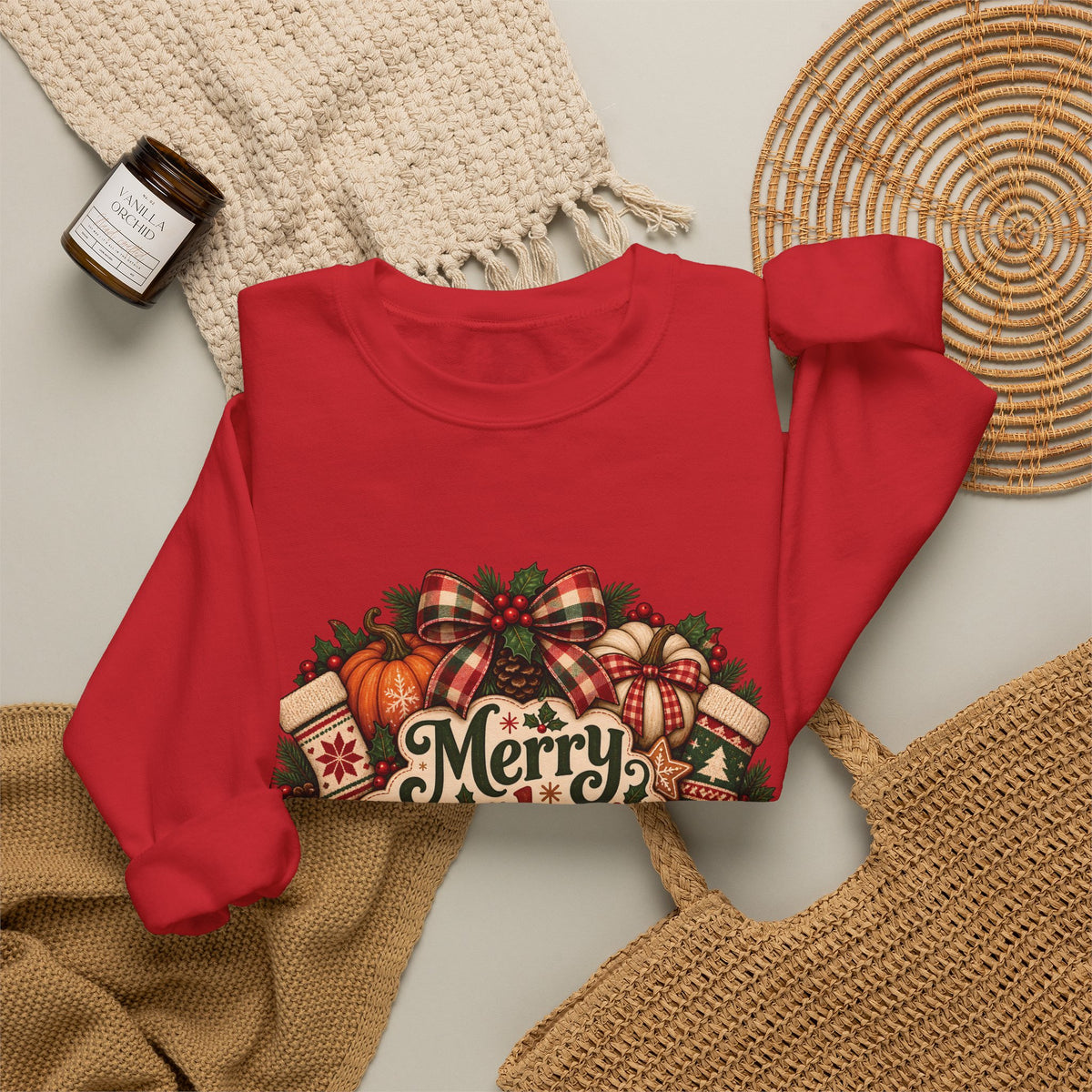 Merry Pumpkinmas Sweatshirt — Holiday Pumpkin Wreath Crewneck
