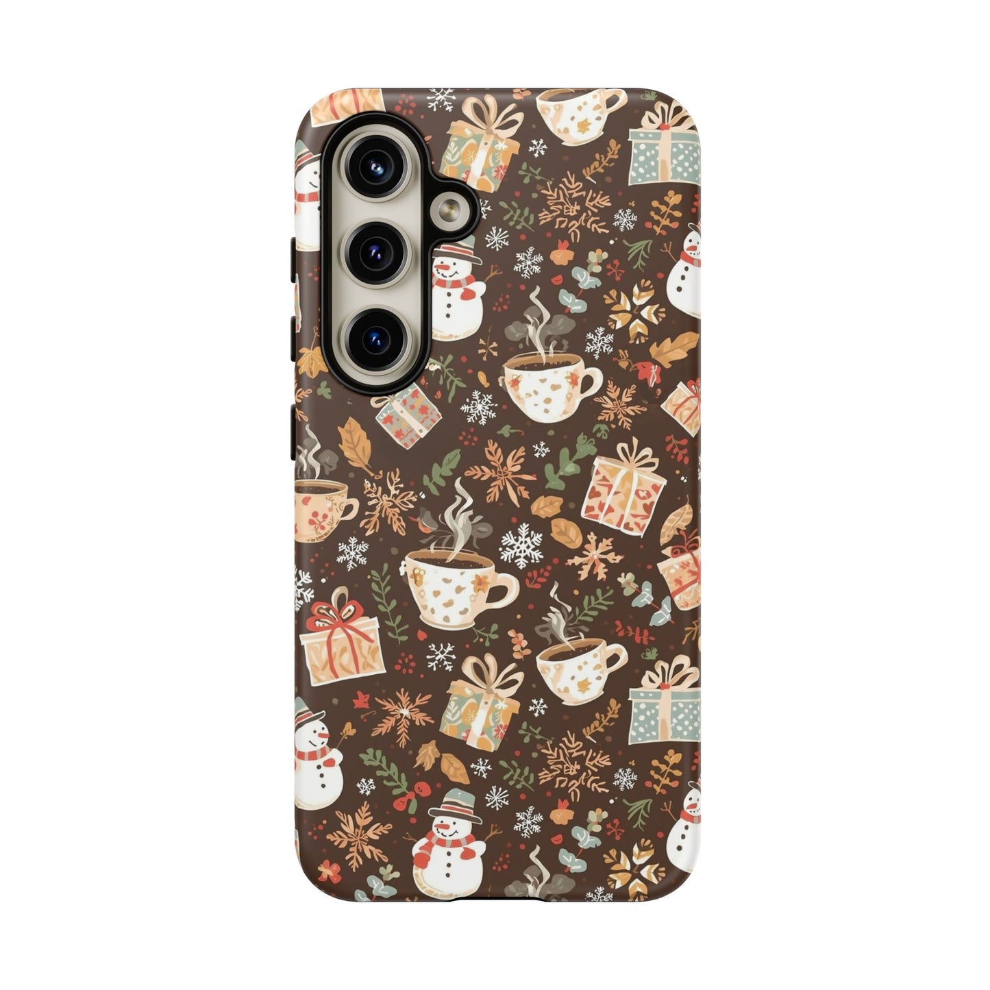 Christmas Phone Case, Winter Holiday Phone Case with Snowmen and Gifts Design for Iphone 17, 16, 15, 14, 13, 12, 11 & Samsung