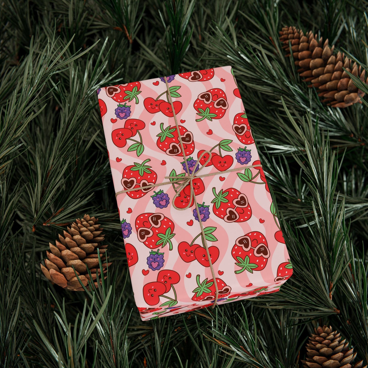 Strawberry Hearts Wrapping Paper Roll — Cute Valentine & Birthday Gift Wrap