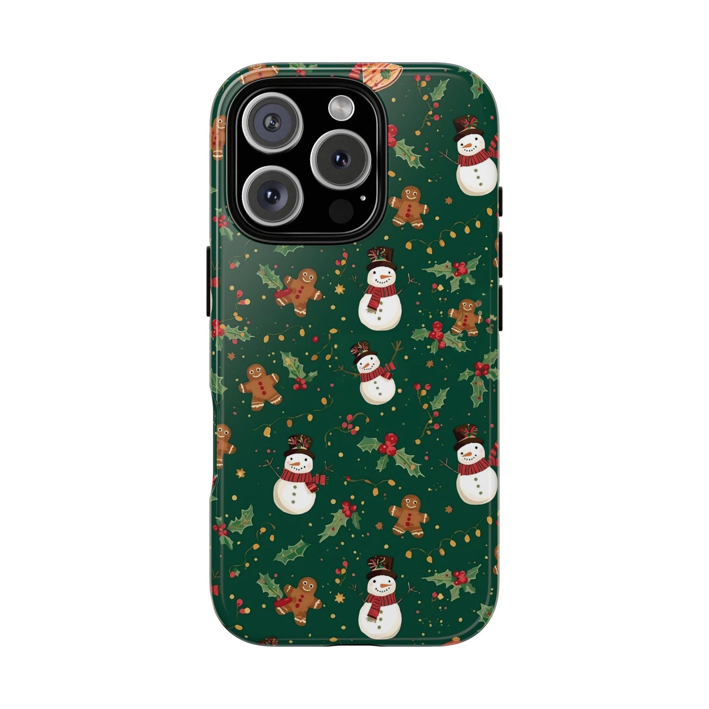 Christmas Phone Case with Snowmen and Gingerbread Design, Dual Layer Phone Case for Iphone 17, 16, 15, 14, 13, 12, 11 & Samsung