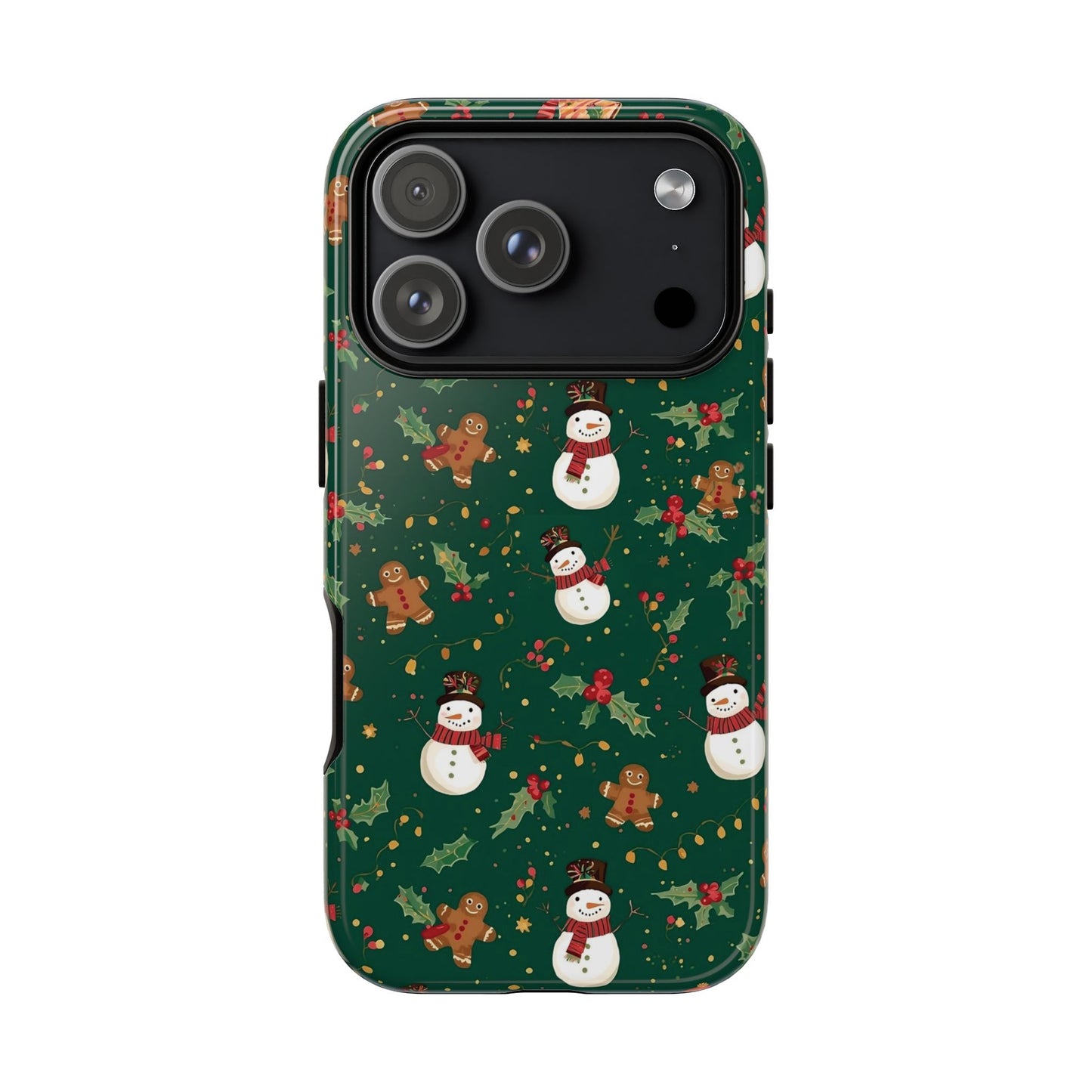 Christmas Phone Case with Snowmen and Gingerbread Design, Dual Layer Phone Case for Iphone 17, 16, 15, 14, 13, 12, 11 & Samsung