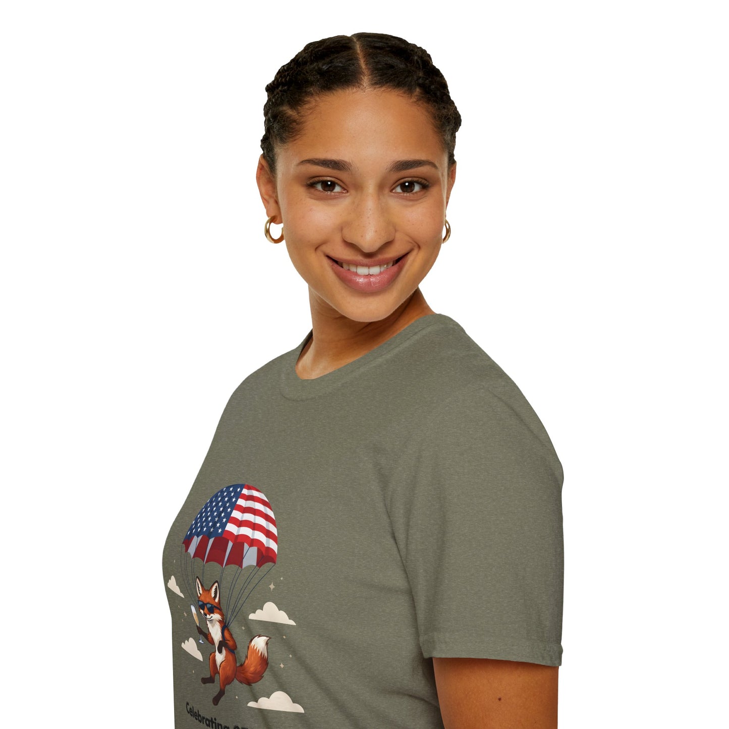 Patriotic Fox Parachute T-Shirt — "Celebrating 250 Years" Anniversary Tee