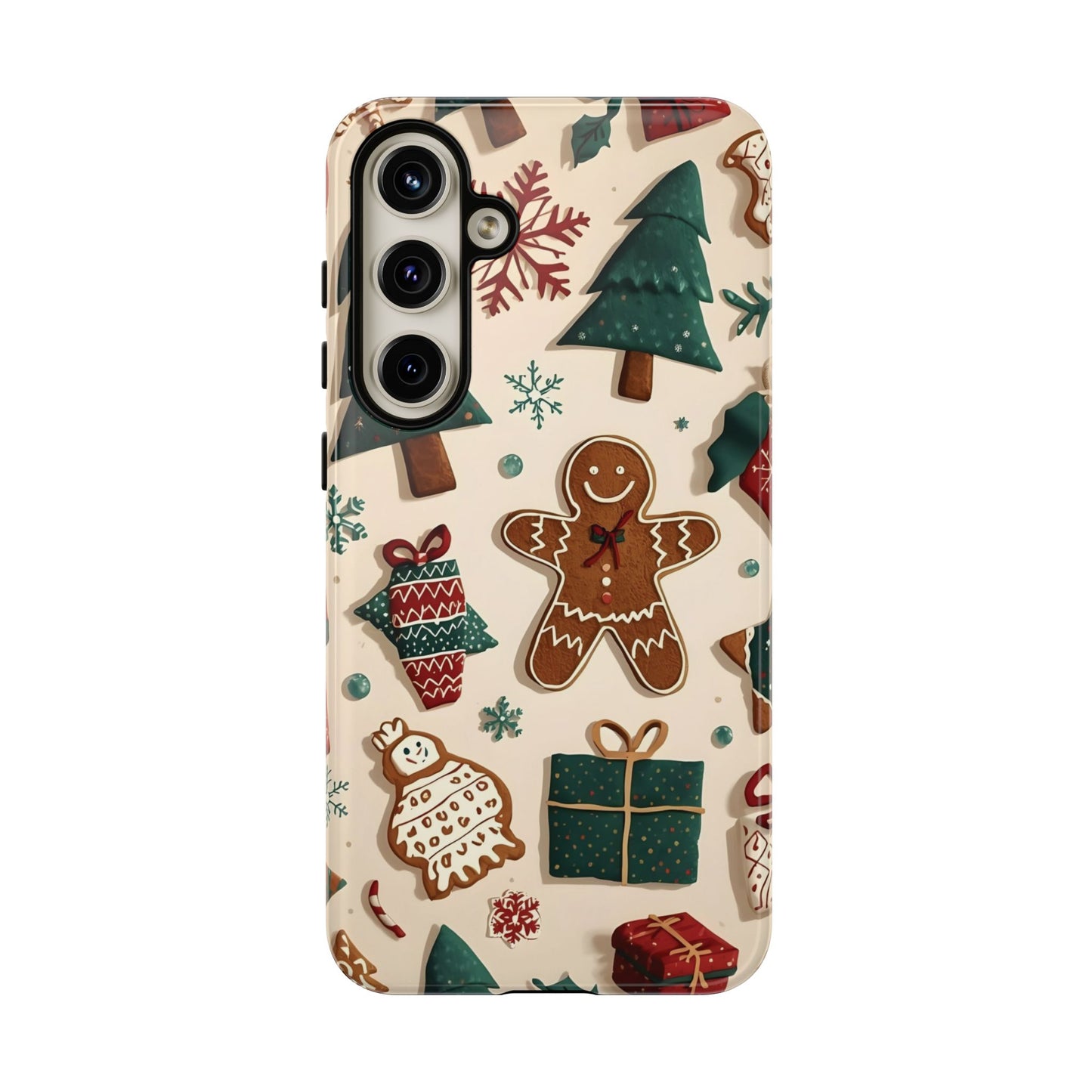 Christmas Phone Case with Gingerbread and Christmas Tree Design, Dual Layer Case for Iphone 17, 16, 15, 14, 13, 12, 11 & Samsung