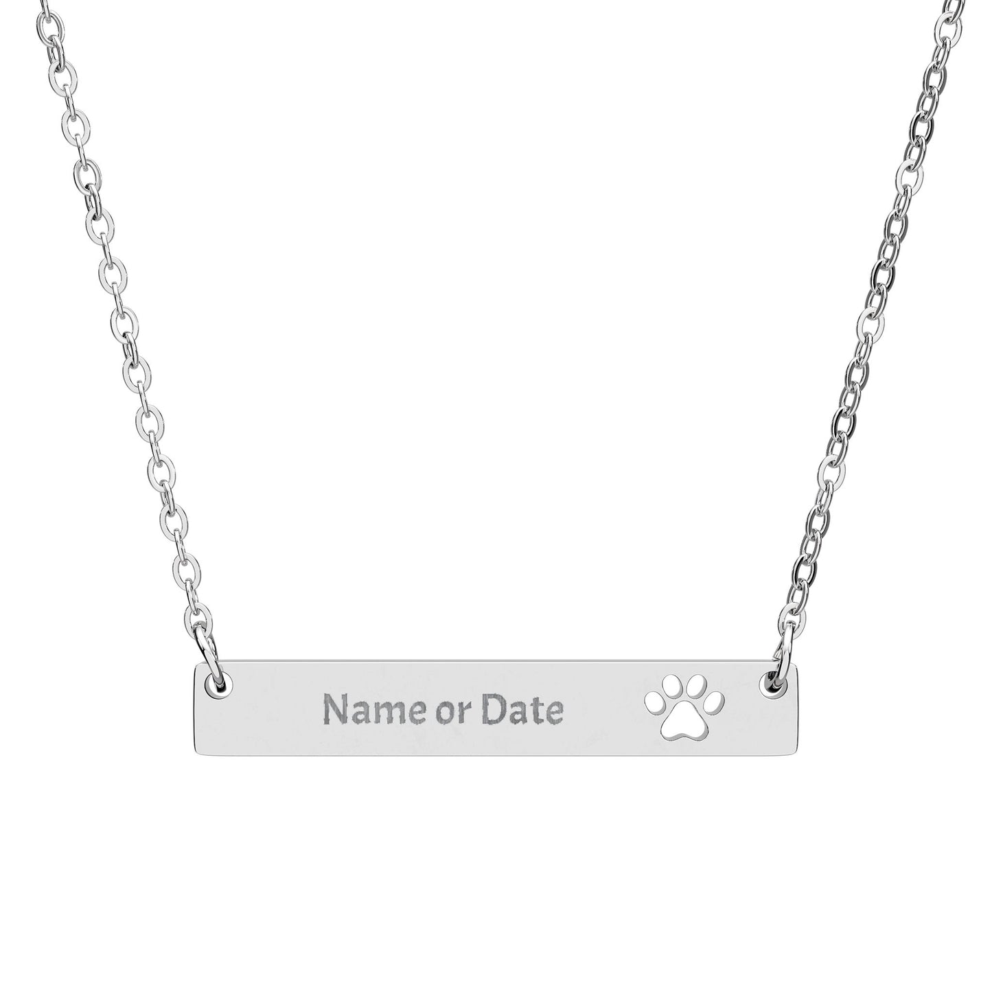 Engravable Paw Bar Necklace — Personalized Name or Date, Gift for Valentines Day | Mothers Day