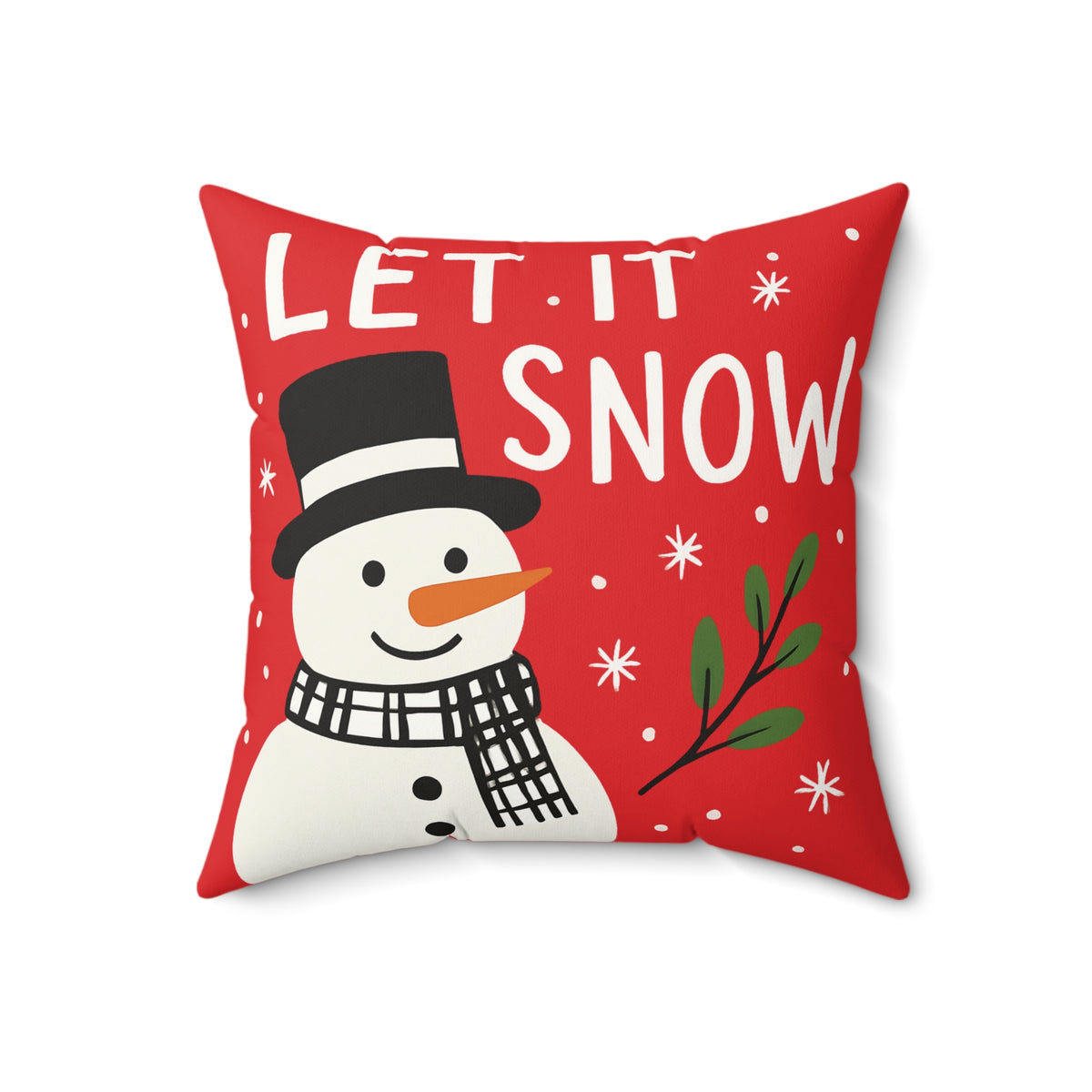 Let It Snow, Snowman Decorative Pillow - Holiday Christmas Throw Cushion