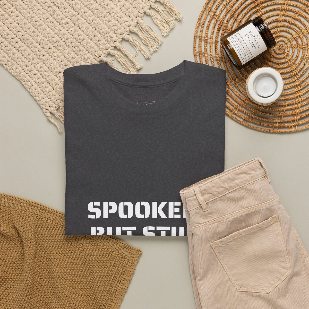 Spooked, But Still Showing Up Unisex Heavy Cotton Tee | Halloween, Funny T-Shirt
