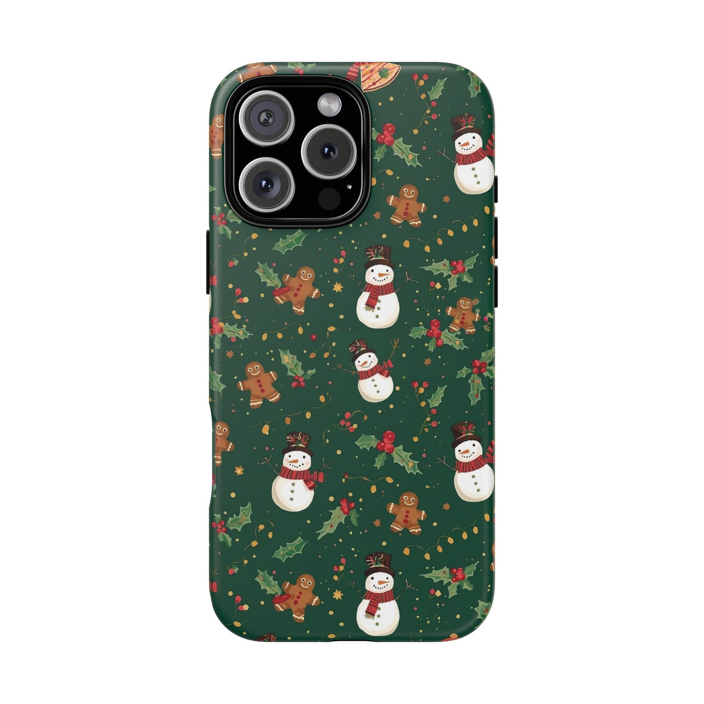 Christmas Phone Case with Snowmen and Gingerbread Design, Dual Layer Phone Case for Iphone 17, 16, 15, 14, 13, 12, 11 & Samsung