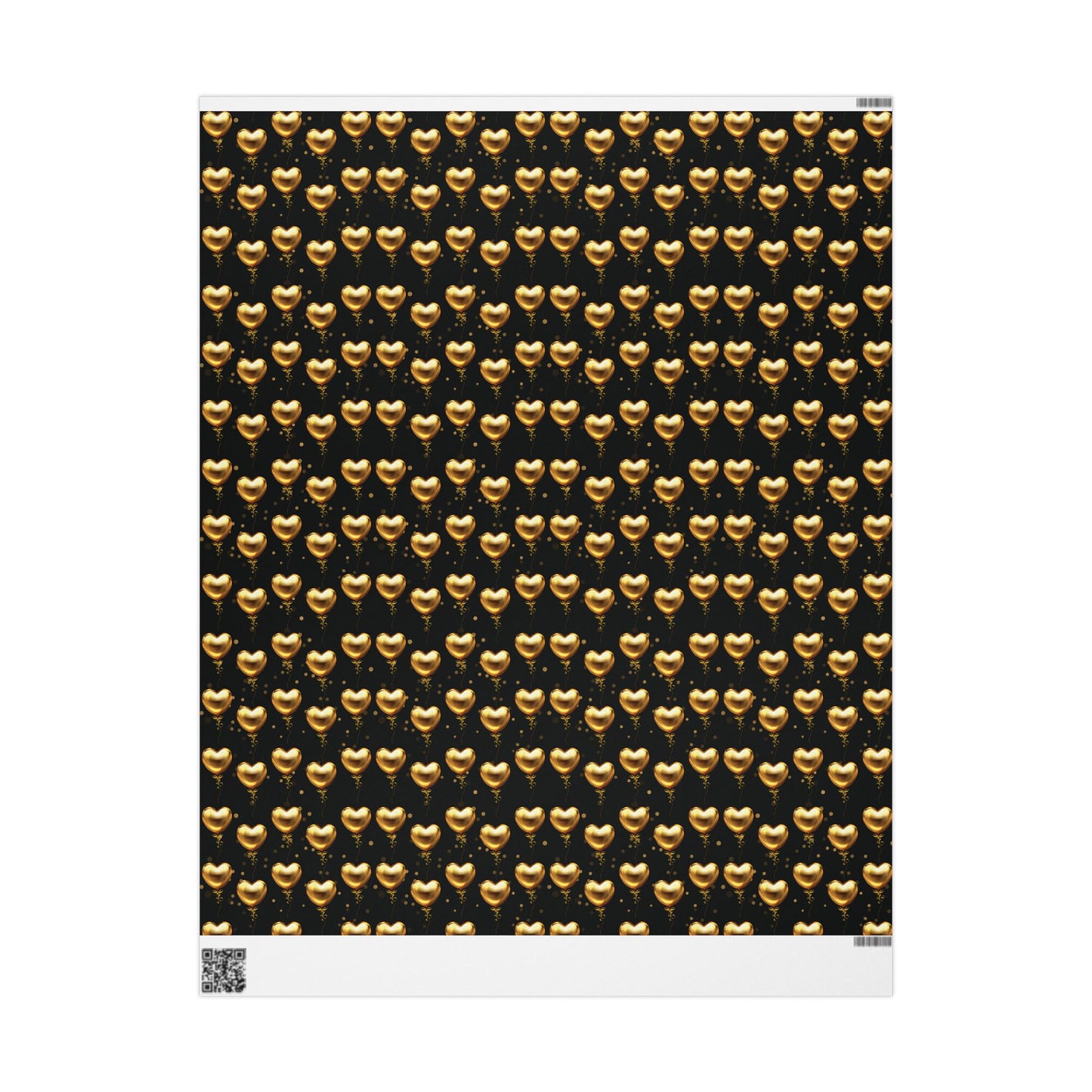 Gold Heart Pattern Wrapping Paper — Black & Metallic Gift Wrap for Valentine’s, Anniversaries, Weddings