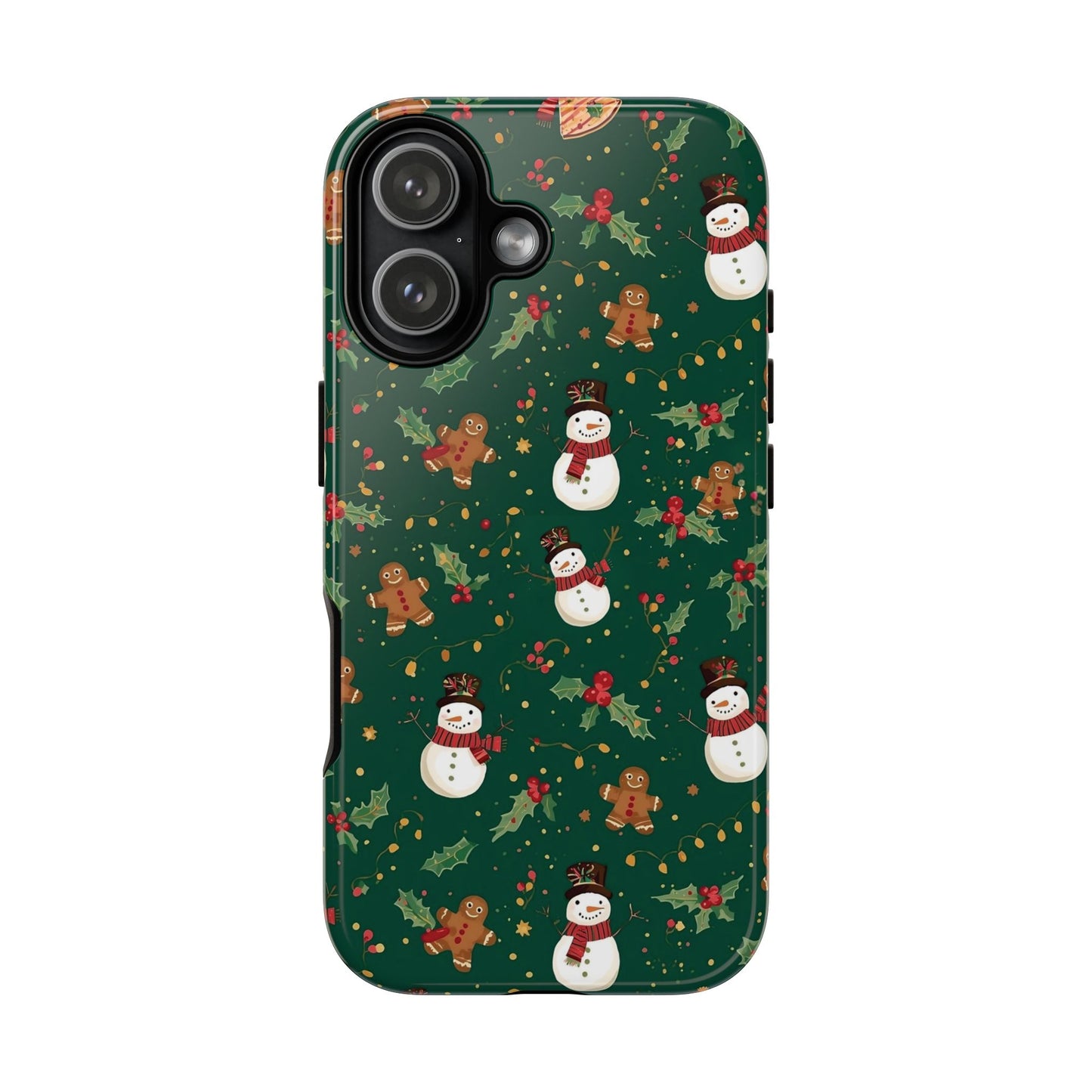 Christmas Phone Case with Snowmen and Gingerbread Design, Dual Layer Phone Case for Iphone 17, 16, 15, 14, 13, 12, 11 & Samsung