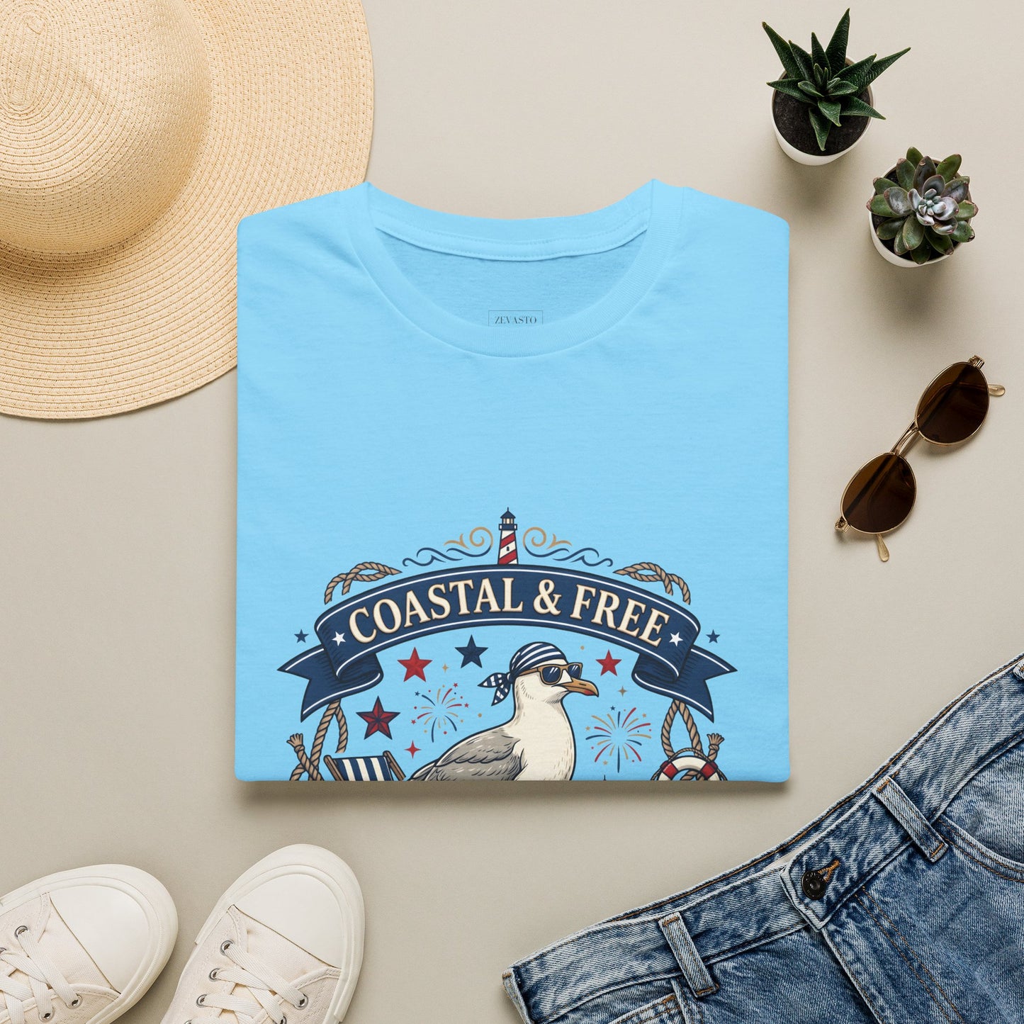 Coastal & Free Seagull T-Shirt — Patriotic 4th of July Tee