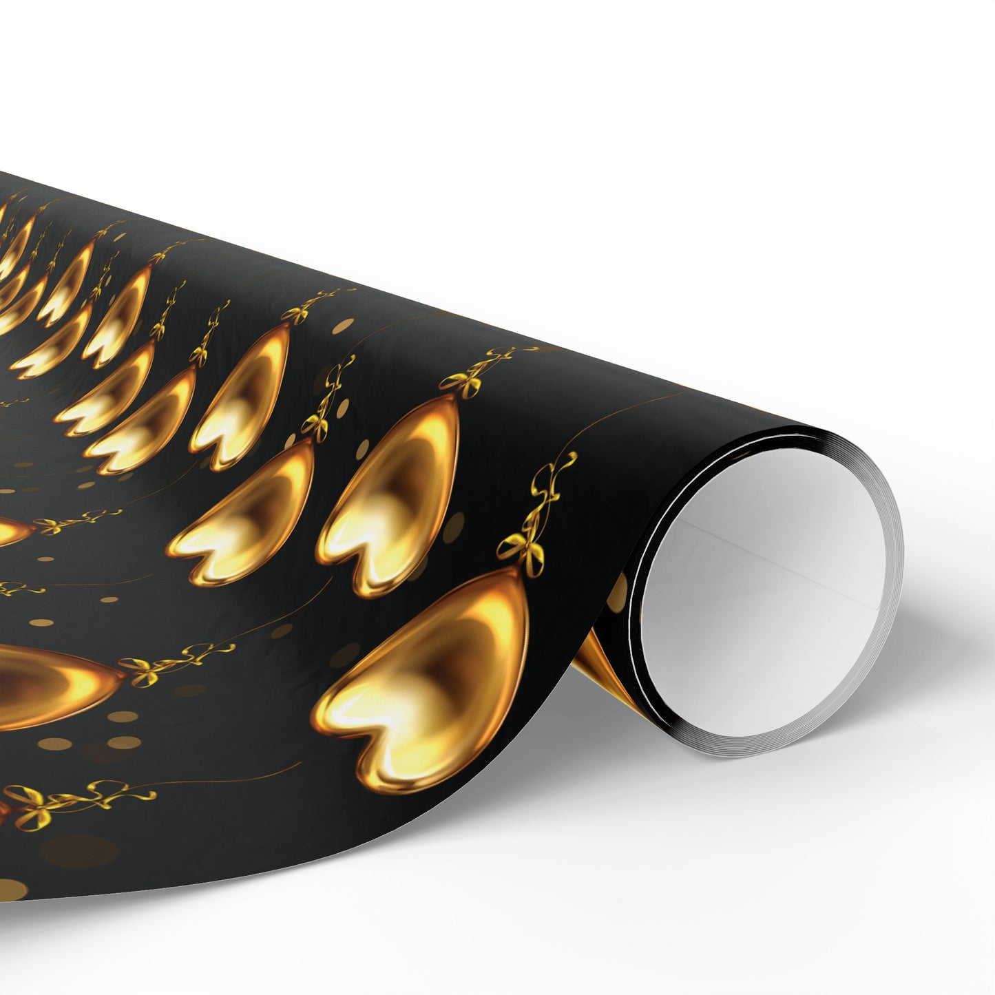 Gold Heart Pattern Wrapping Paper — Black & Metallic Gift Wrap for Valentine’s, Anniversaries, Weddings
