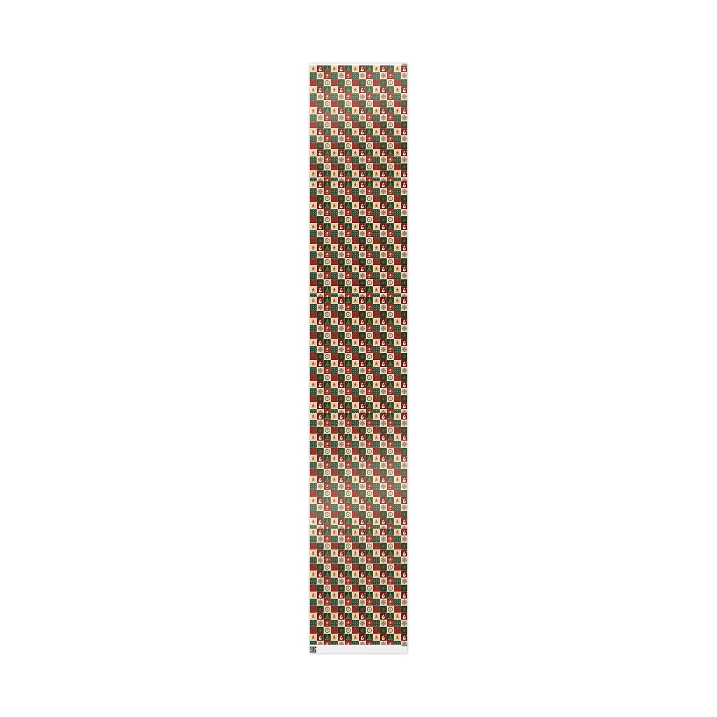 Christmas Patchwork Wrapping Paper Roll — Holiday Gift Wrap with Gingerbread, Snowman & Reindeer