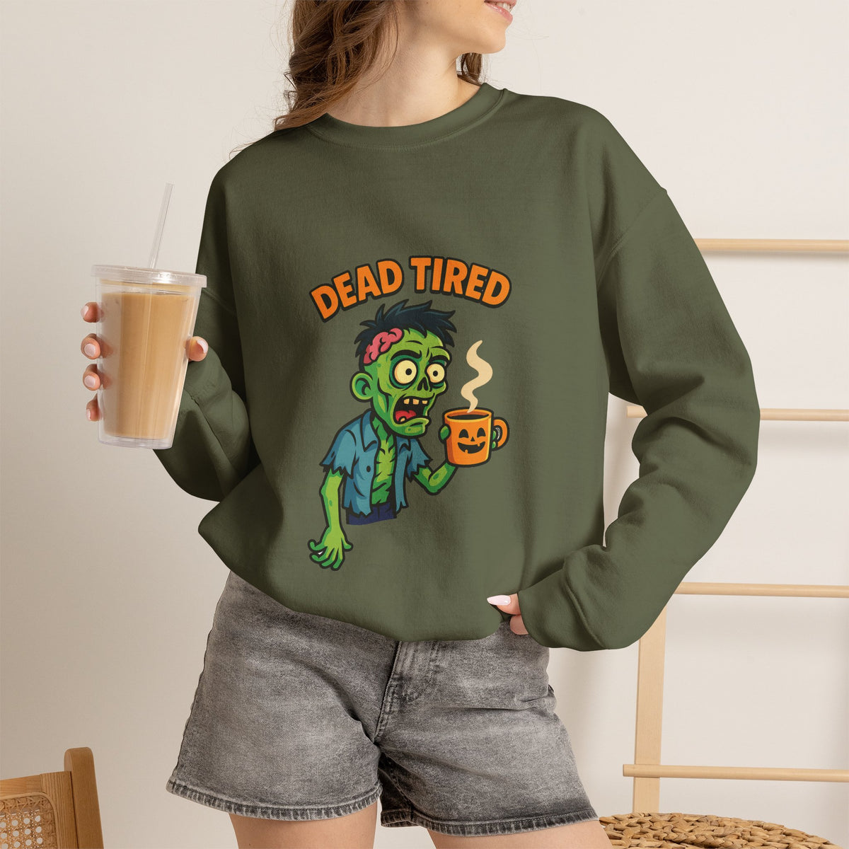 Dead Tired Zombie Sweatshirt, Funny Halloween Crewneck, Spooky Season Apparel