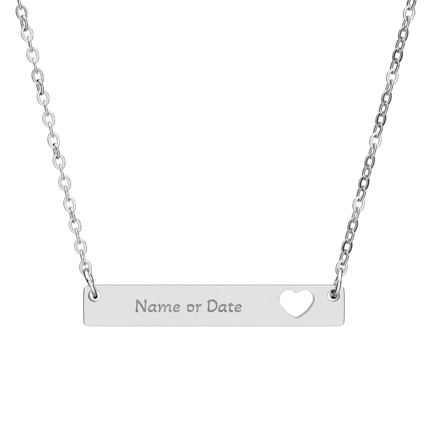 Engravable Cutout Heart Bar Necklace — Personalized Name or Date Pendant, Gift For Valentines Day | Mothers Day