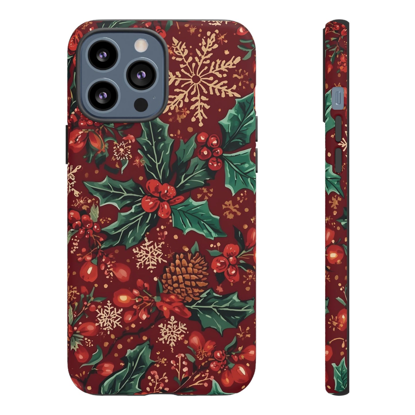 Christmas Floral Phone Case, Dual Layer Case for Iphone 17, 16, 15, 14, 13, 12, 11 & Samsung