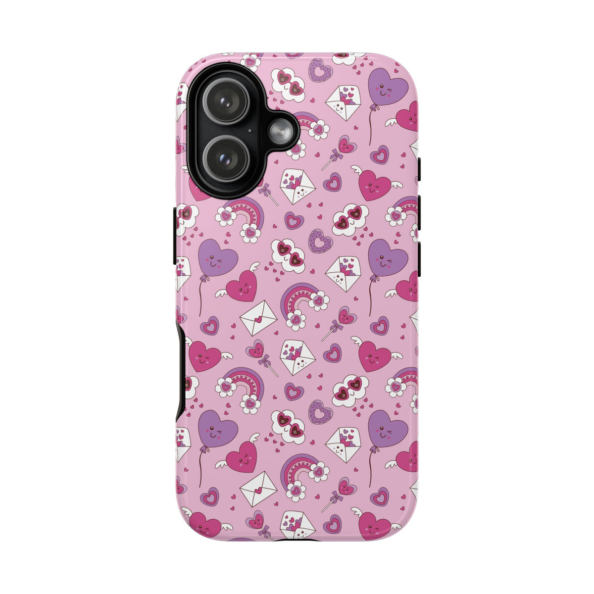 Pink Valentine Phone Case – Cute Hearts, Envelopes & Rainbows Protective Cover