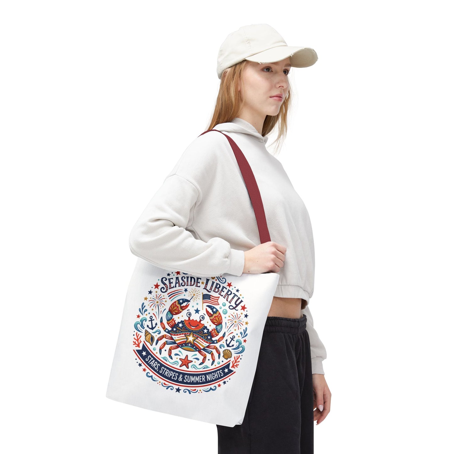 Seaside Liberty Tote Bag — 4th of July, Patriotic Bag "Stars, Stripes & Summer Nights"