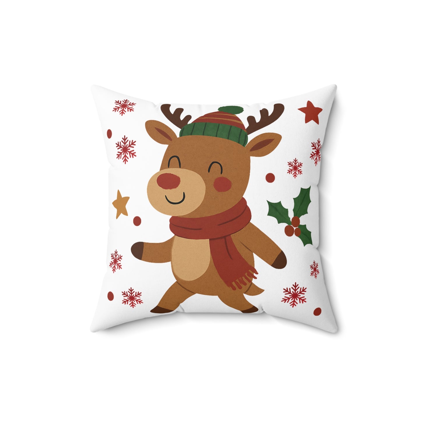 Cute Christmas Reindeer Throw Pillow — Festive Holiday Decorative Cushion