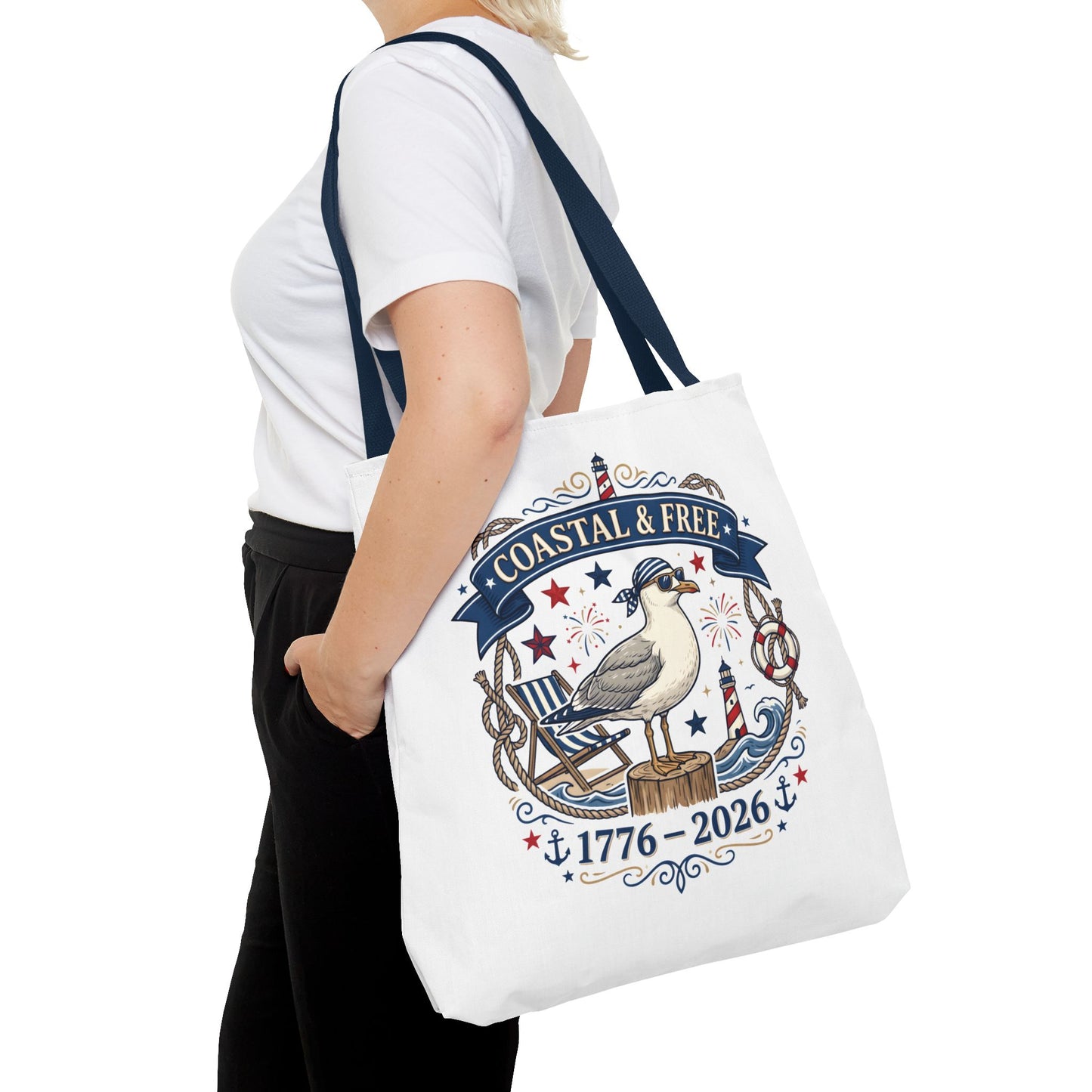 Coastal & Free Seagull Tote Bag — Patriotic 4th of July Beach Tote