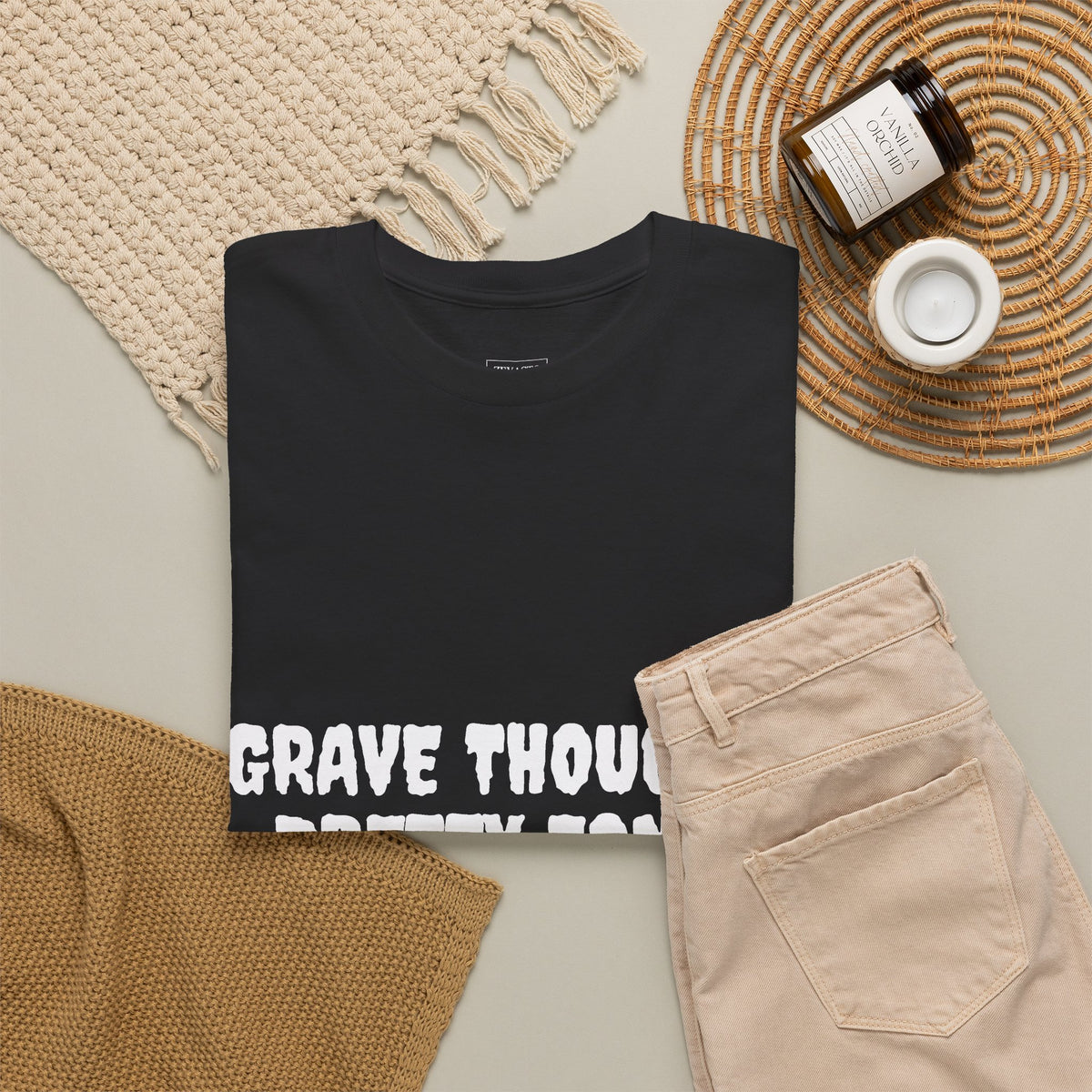 Grave Thoughts Pretty Fonts Tee | Unisex Heavy Cotton T-Shirt for Spooky Season